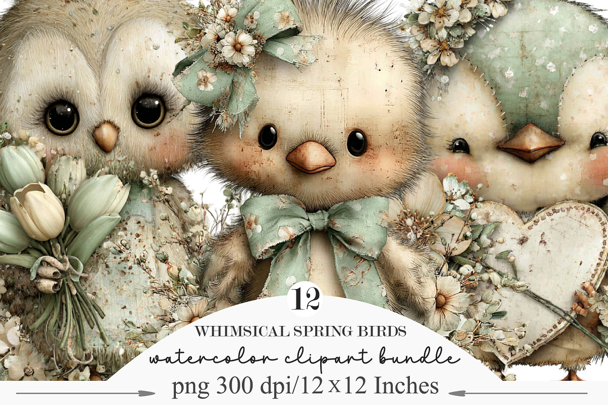 Whimsical Spring Birds Clipart, an Illustration by Designking (Photo 1 of 5)