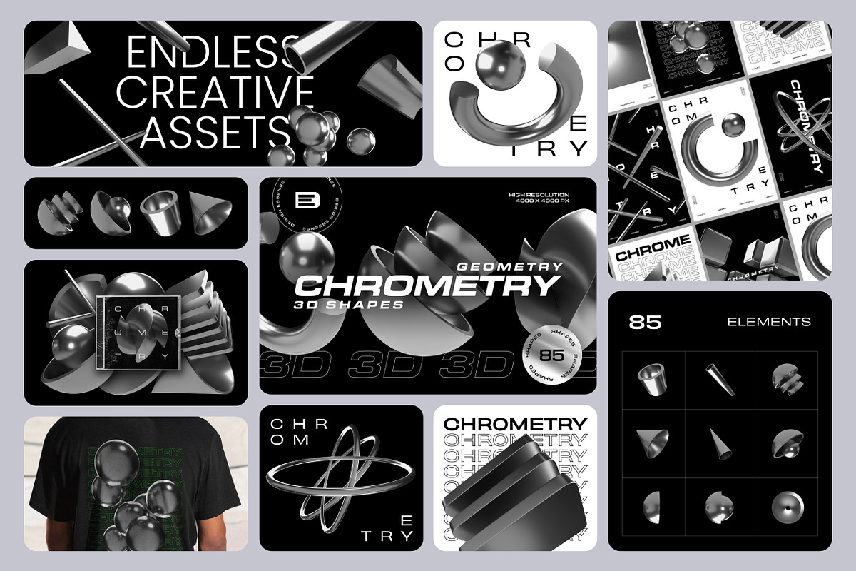 Chrome 3D Bundle 360+ elements, an Object Graphic by assetpro.design (Photo 3 of 6)