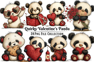 Quirky Valentines Panda Clipart, an Illustration by Dream Creation