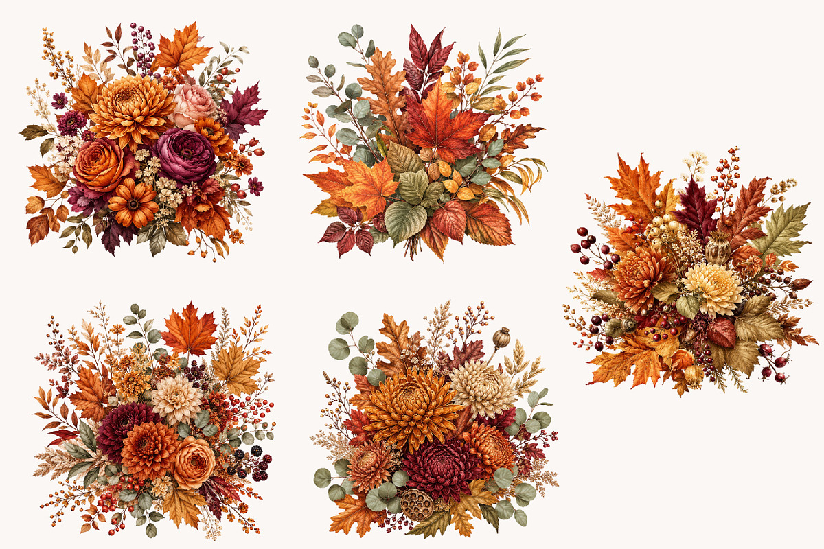 Watercolor Fall Leaves Clipart, a Seasonal Illustration by Designworld (Photo 4 of 4)