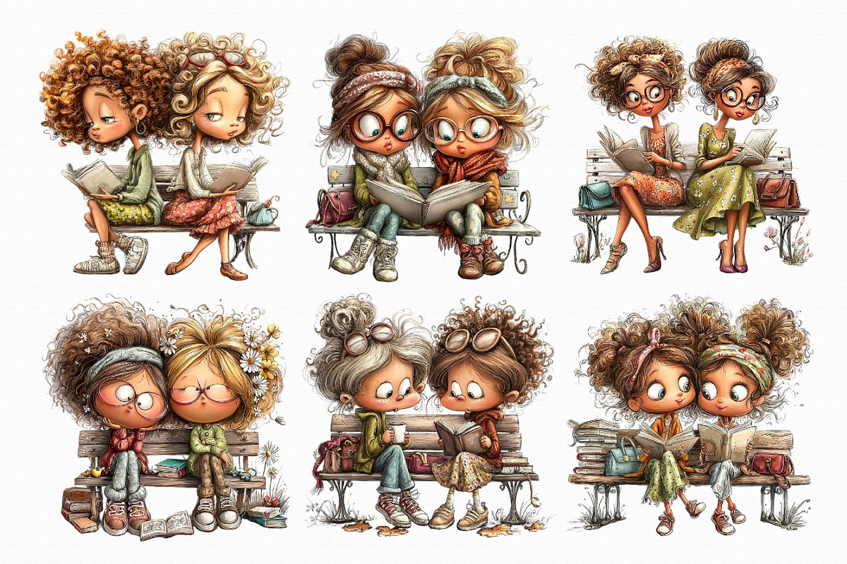 Bench friends Women reading Clipart, an Illustration by Libby Wishes (Photo 7 of 8)
