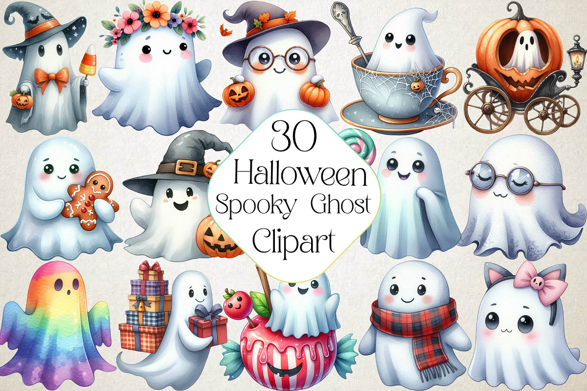 Halloween Clipart Cute Spooky Ghost, an Illustration by DreamPrint404 (Photo 1 of 4)