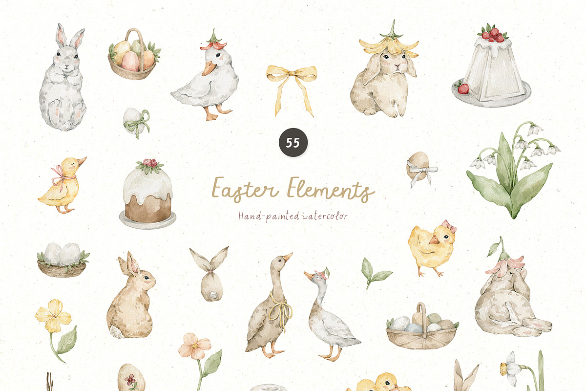 Happy Easter. Watercolor clipart, an Animal Illustration by Kreker Kate (Photo 2 of 10)