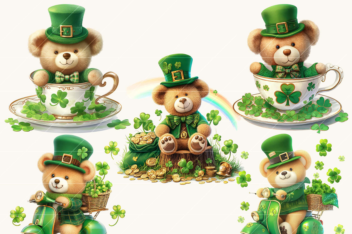 St. Patrick Teddy Bear Clipart, a Seasonal Illustration by BusyDaydesign (Photo 6 of 8)