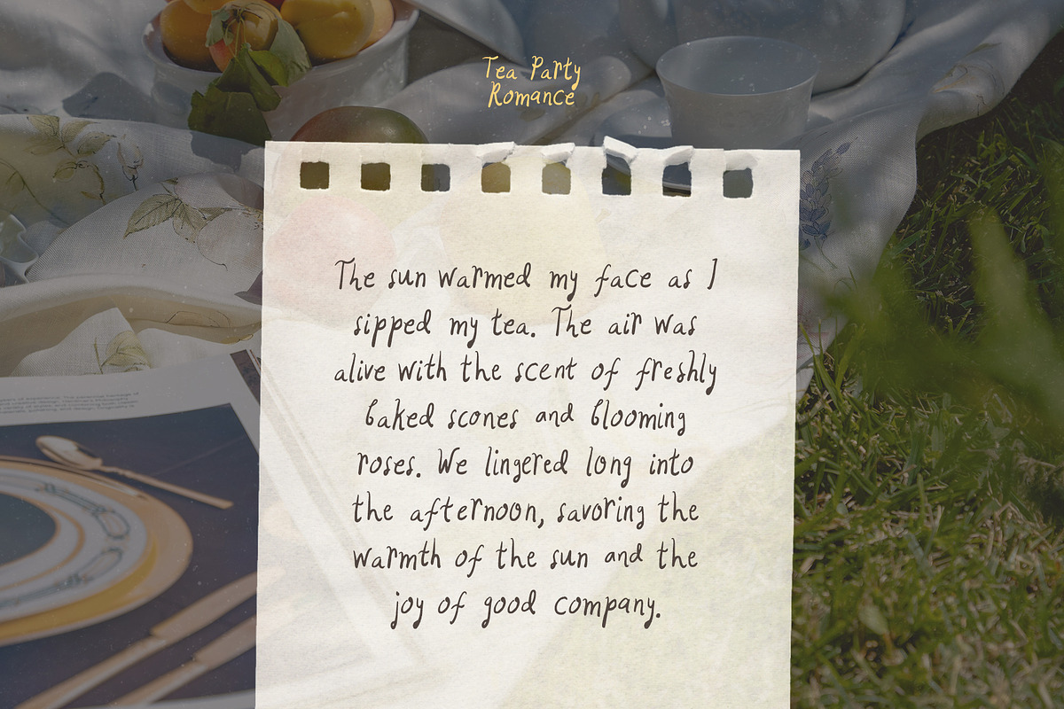 Tea Party Romance Handwritten Font, a Handwritten Font by Perplexitics (Photo 5 of 16)