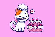 Cute Chef Cat Cooking Birthday Cake, an Animal Illustration by Catalyst Labs (Thumbnail 2 of 3)