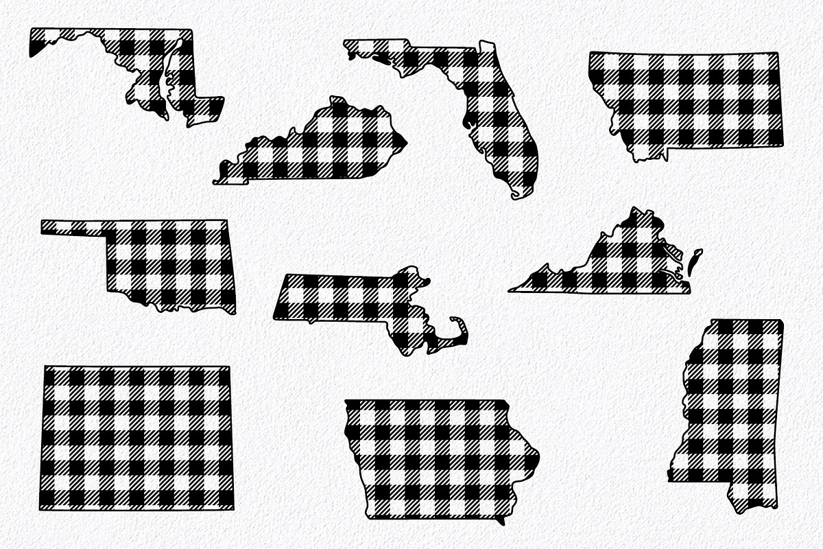 50 States SVG Bundle - Buffalo Plaid, an Illustration by OldMarket Designs (Photo 2 of 12)