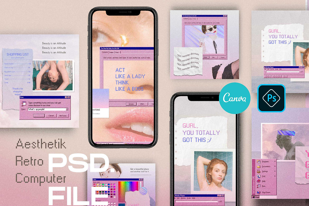 Aesthetik Canva & PS Retro Insta, a Social Media Template by Dirtytemp Studio (Photo 2 of 5)