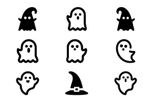 Ghost And Witch Hat Icons, an Outline Icon by Vectorium Studio