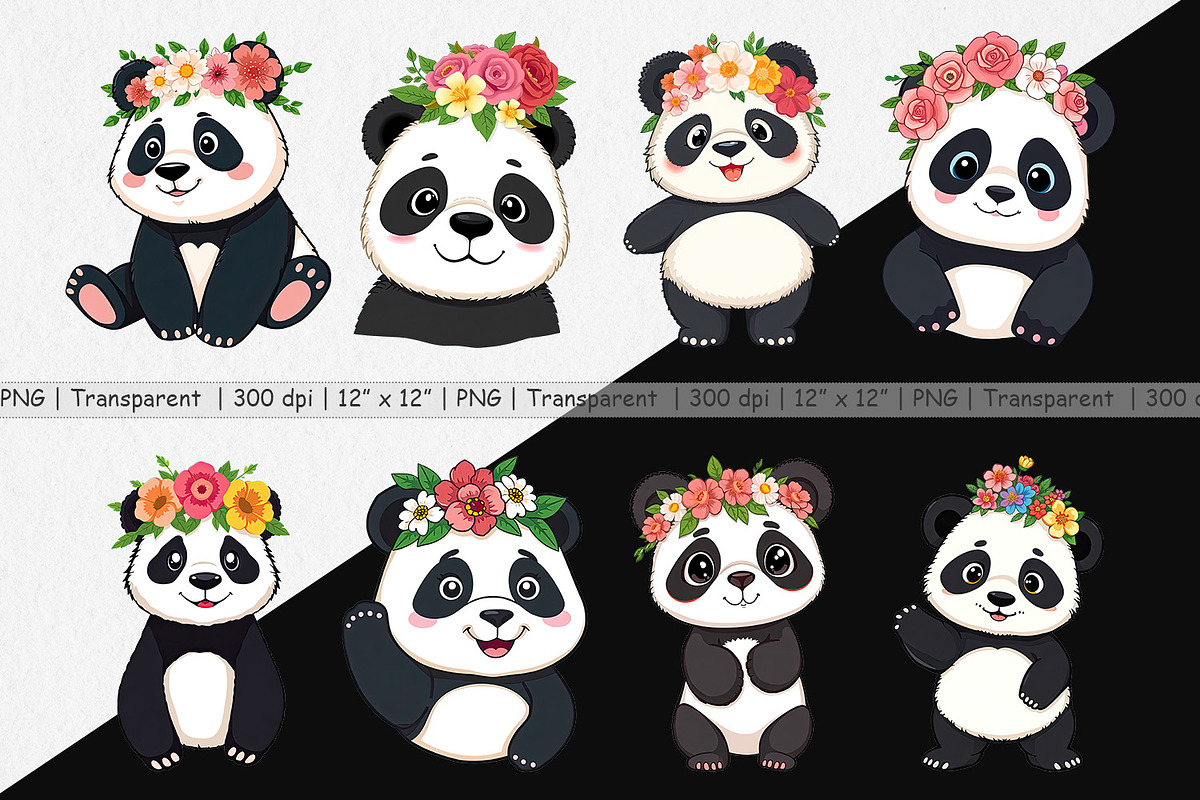 Floral Panda Clipart, a Graphic by Artnoy (Photo 2 of 5)