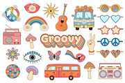 Retro groovy hippie set, a Decorative Illustration by JulyGart (Thumbnail 2 of 6)