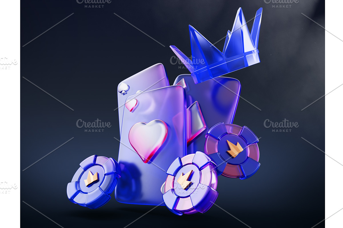 Neon 3d casino background with glass, an Illustration by Marozhkastudio