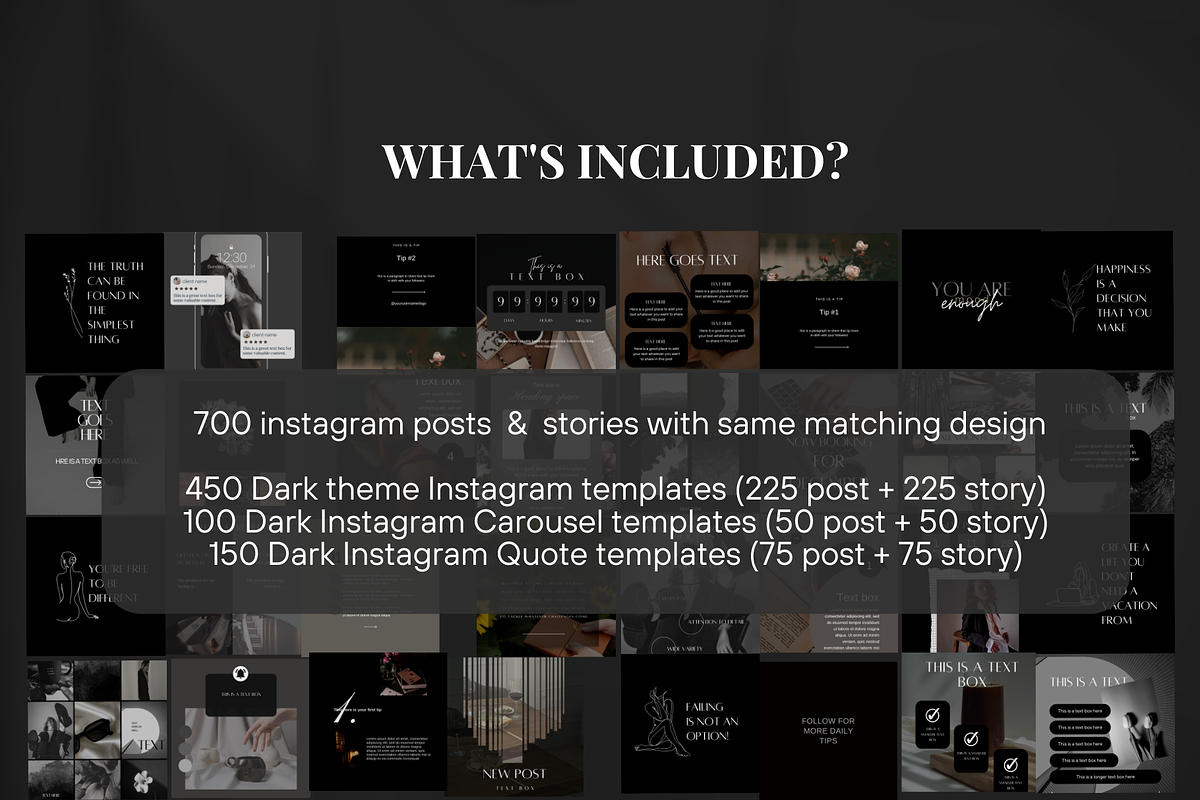 700 Dark Instagram Templates, a Templates & Theme by SociallyyCreative (Photo 2 of 9)