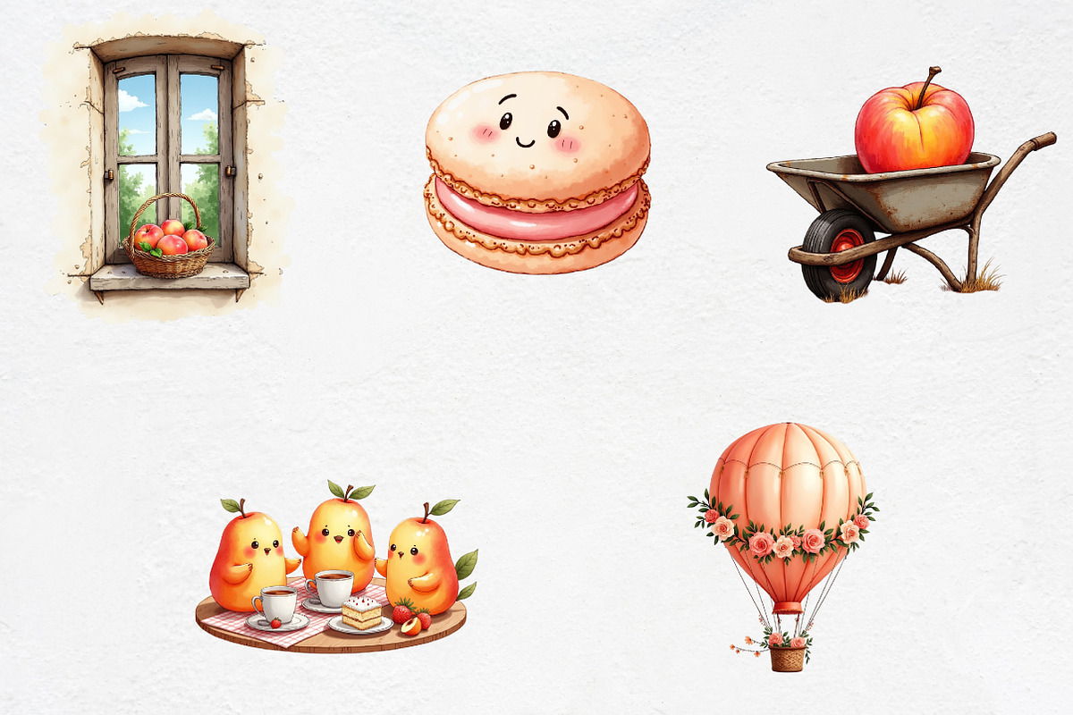 Watercolor Cute Peaches Garden Fruit, an Illustration by CrexoraLab (Photo 3 of 5)