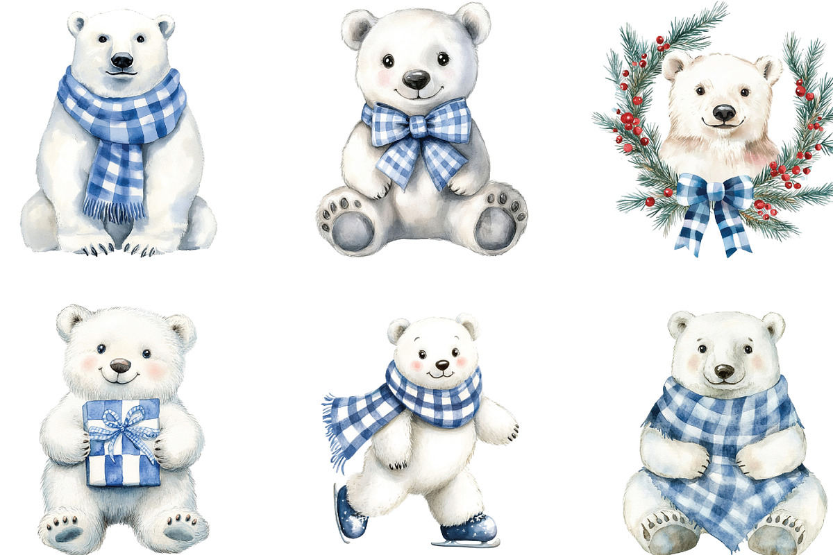 Christmas Polar Bear Blue Gingham, an Illustration by CraftArtStudio (Photo 2 of 6)