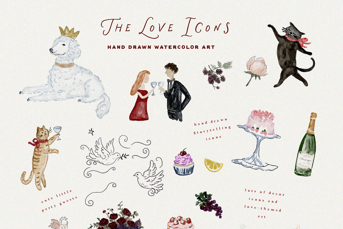 Whimsy Valentine Wedding Watercolor, an Object Graphic by Laras Wonderland (Photo 5 of 11)