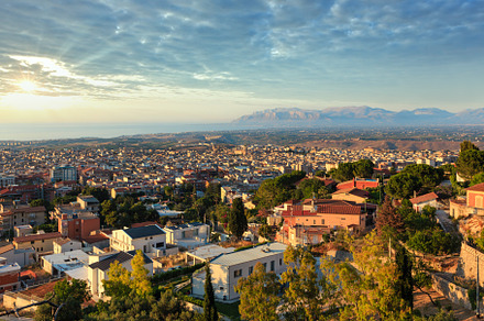 Evening Alcamo town and sea bay, Sicily, Italy, a Nature Photo by YuriyB