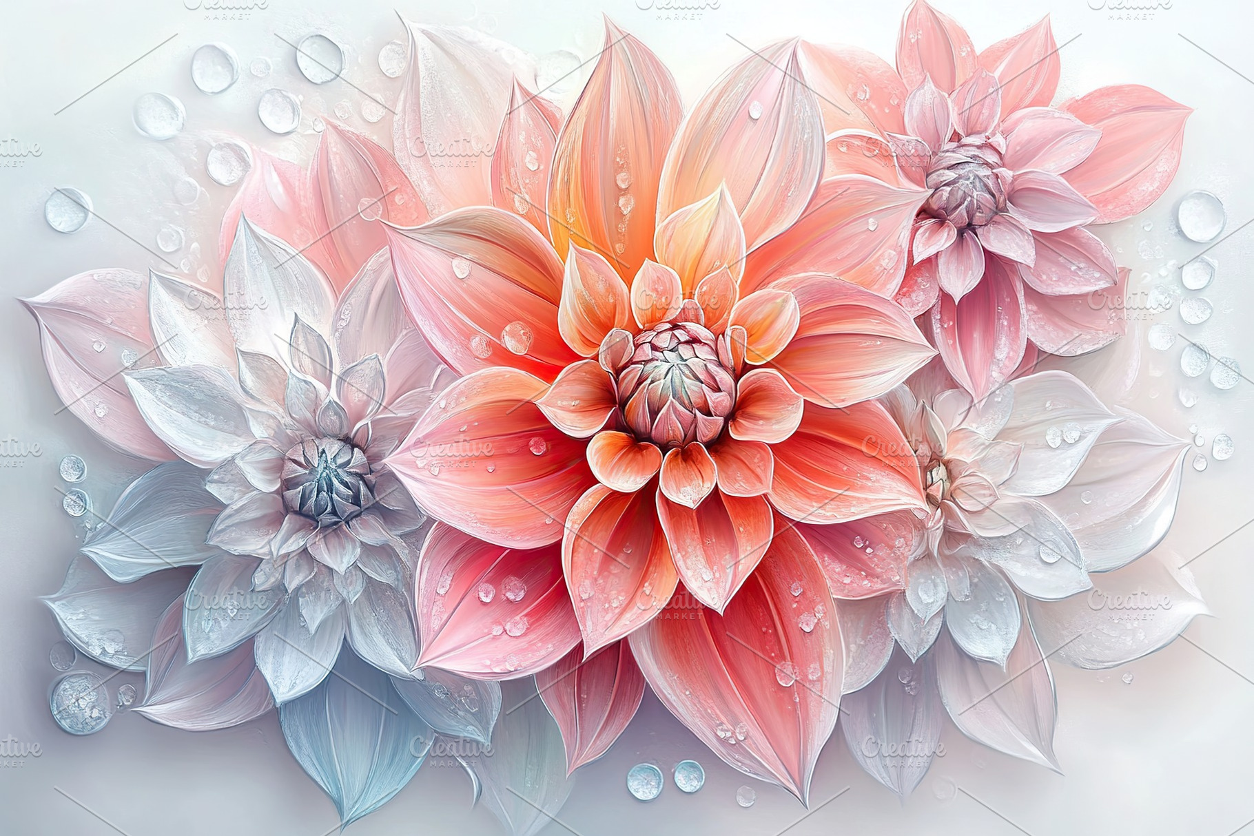 Beautiful large flowers in soft pastel colors with water droplets on delicate p, a Photo by AlyaAnd