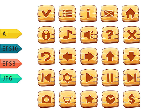 Set Of Gold Round Vector Buttons.