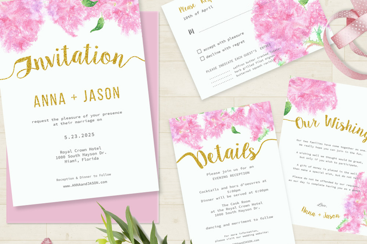 Pink Lilac Watercolor Wedding Suite, a Stationery Template by Love Design (Photo 2 of 14)