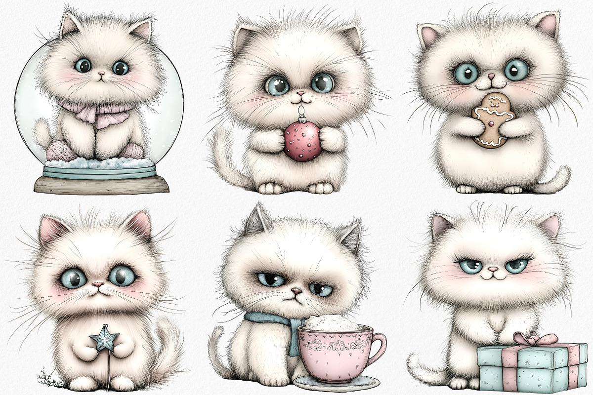 Whimsical Christmas Cute Cat Clipart, an Illustration by Canvas Craft (Photo 3 of 7)