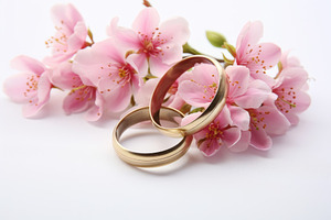 Wedding rings and spring flowers on, a Photo by Iftikhar Alam