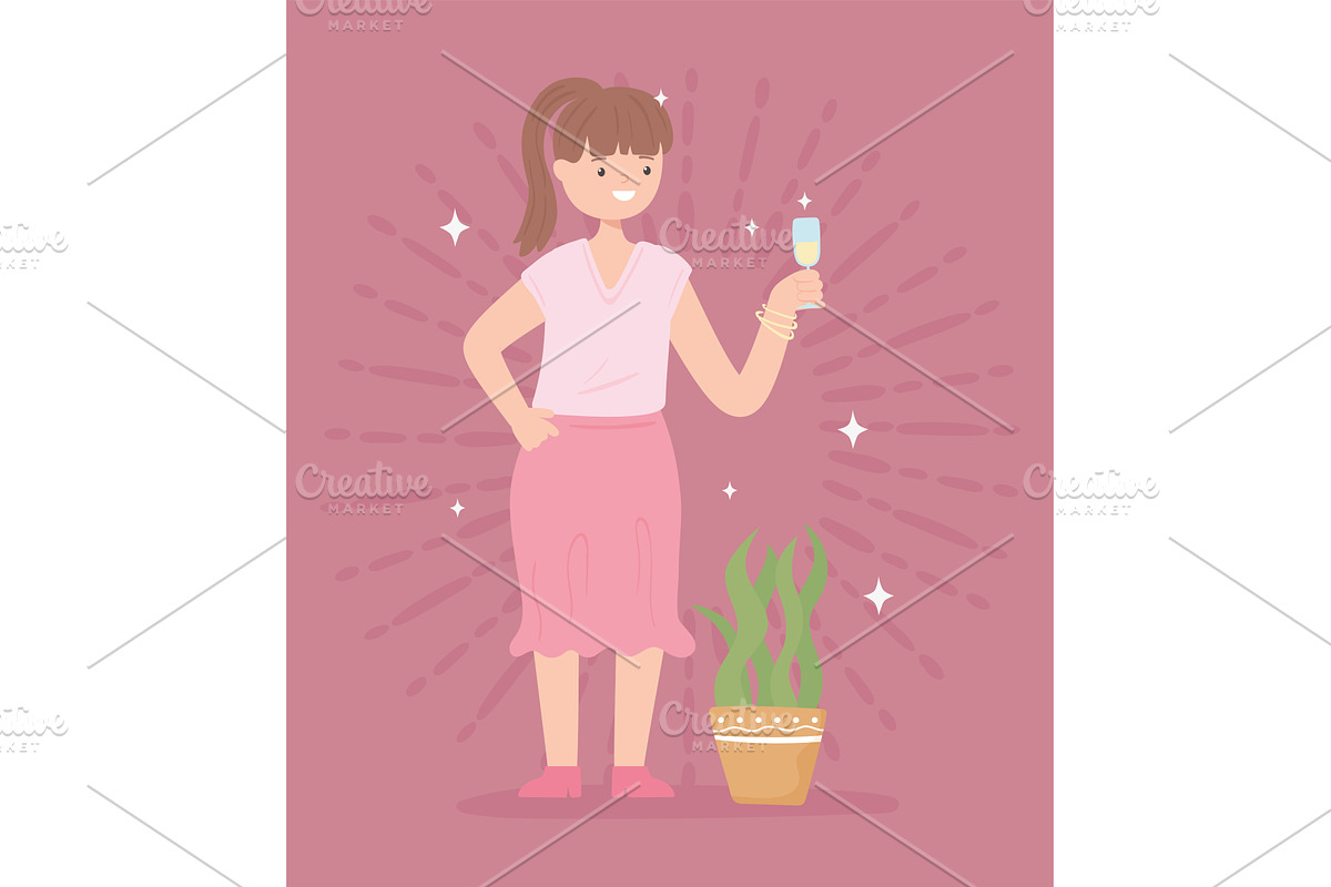 happy woman with wine, a Person Illustration by studiogstock