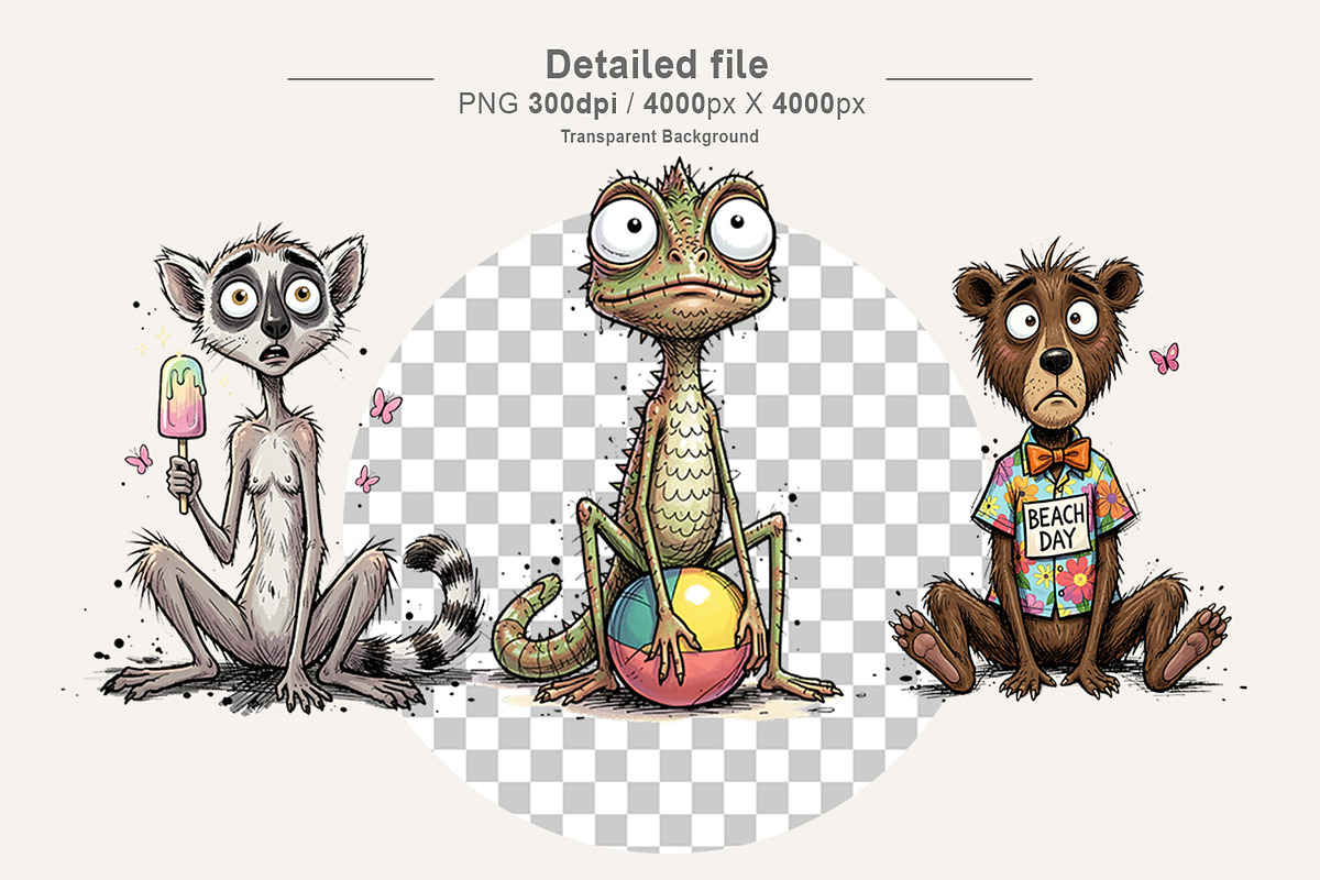 Quirky Summer Animals PNG, an Illustration by Artnoy (Photo 3 of 8)