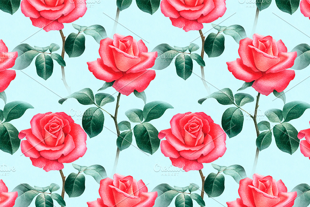 Red roses illustrations and patterns, a Texture Illustration by Sundra (Photo 5 of 11)