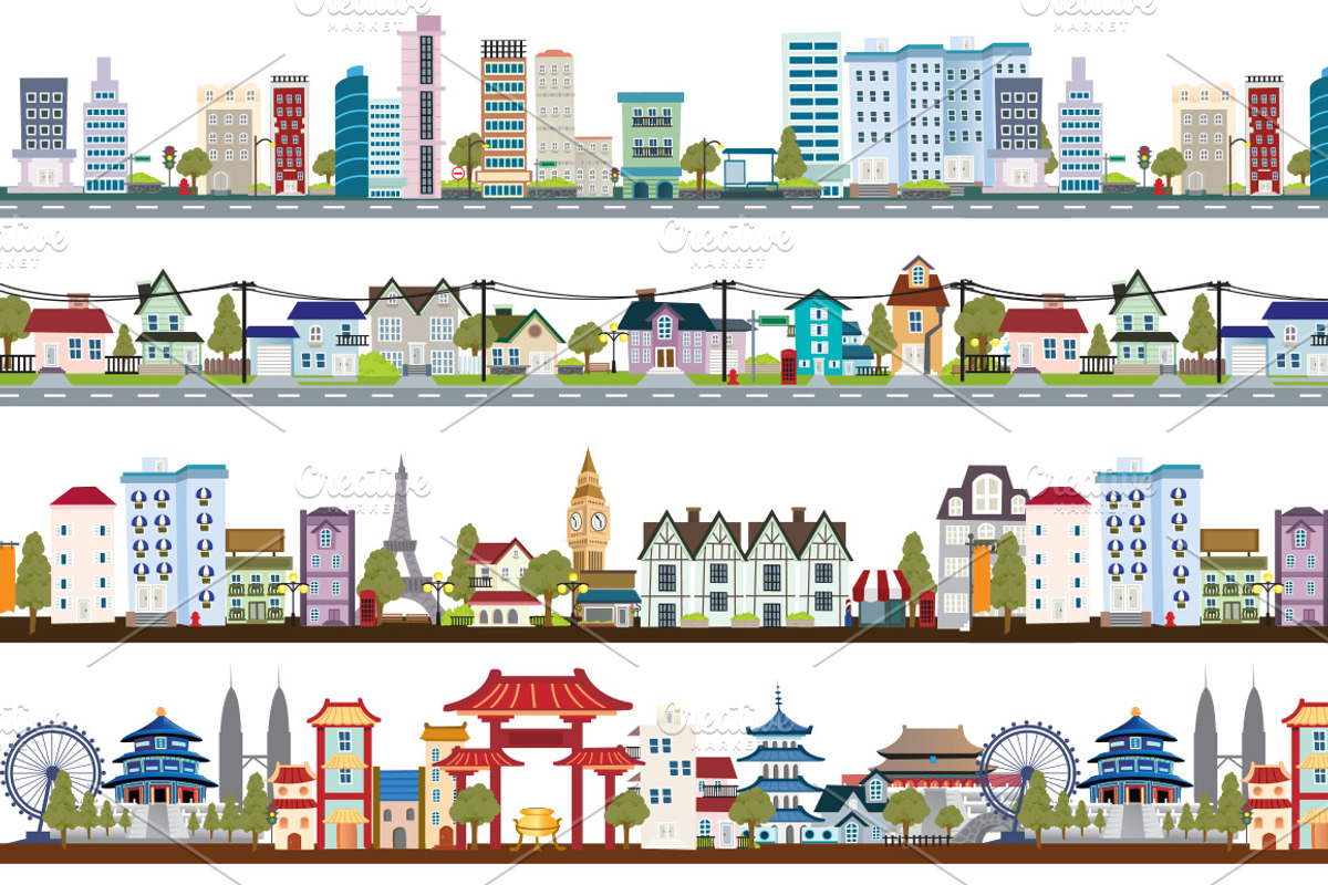 Cityscape Vector Set, an Illustration by Louis D. Wiyono (Photo 3 of 4)