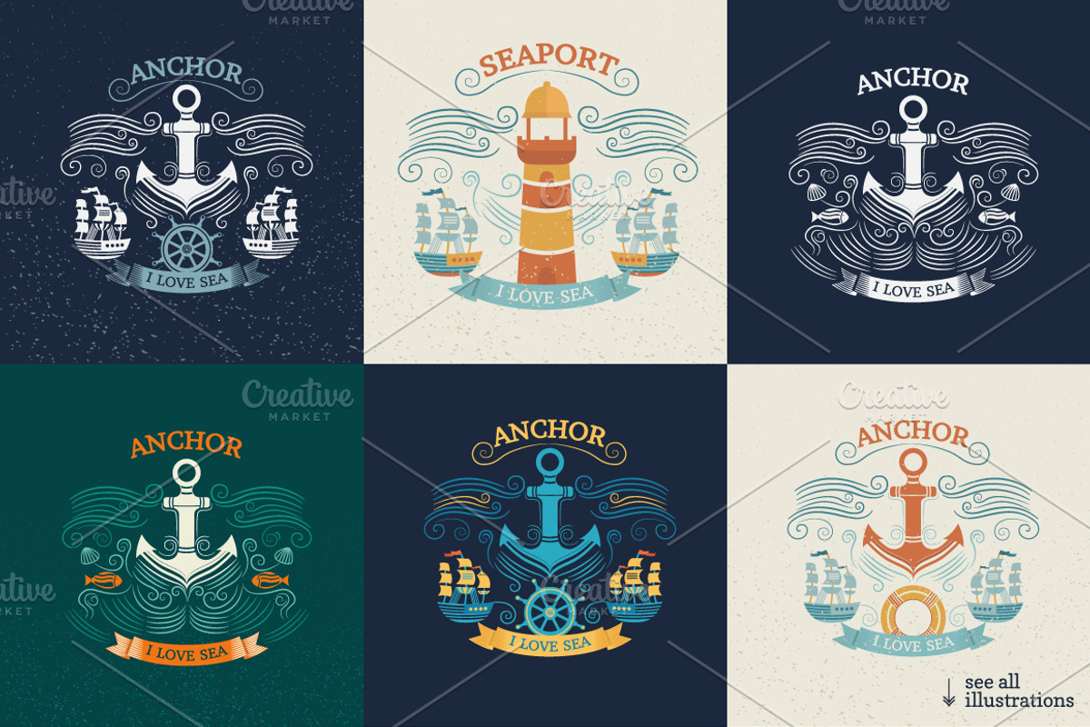 Vintage marine illustrations, a Texture Illustration by Dasha Efremova (Photo 3 of 7)