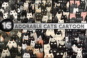 Adorable Cats Cartoon Pattern, a Pattern Graphic by Printable Treasure