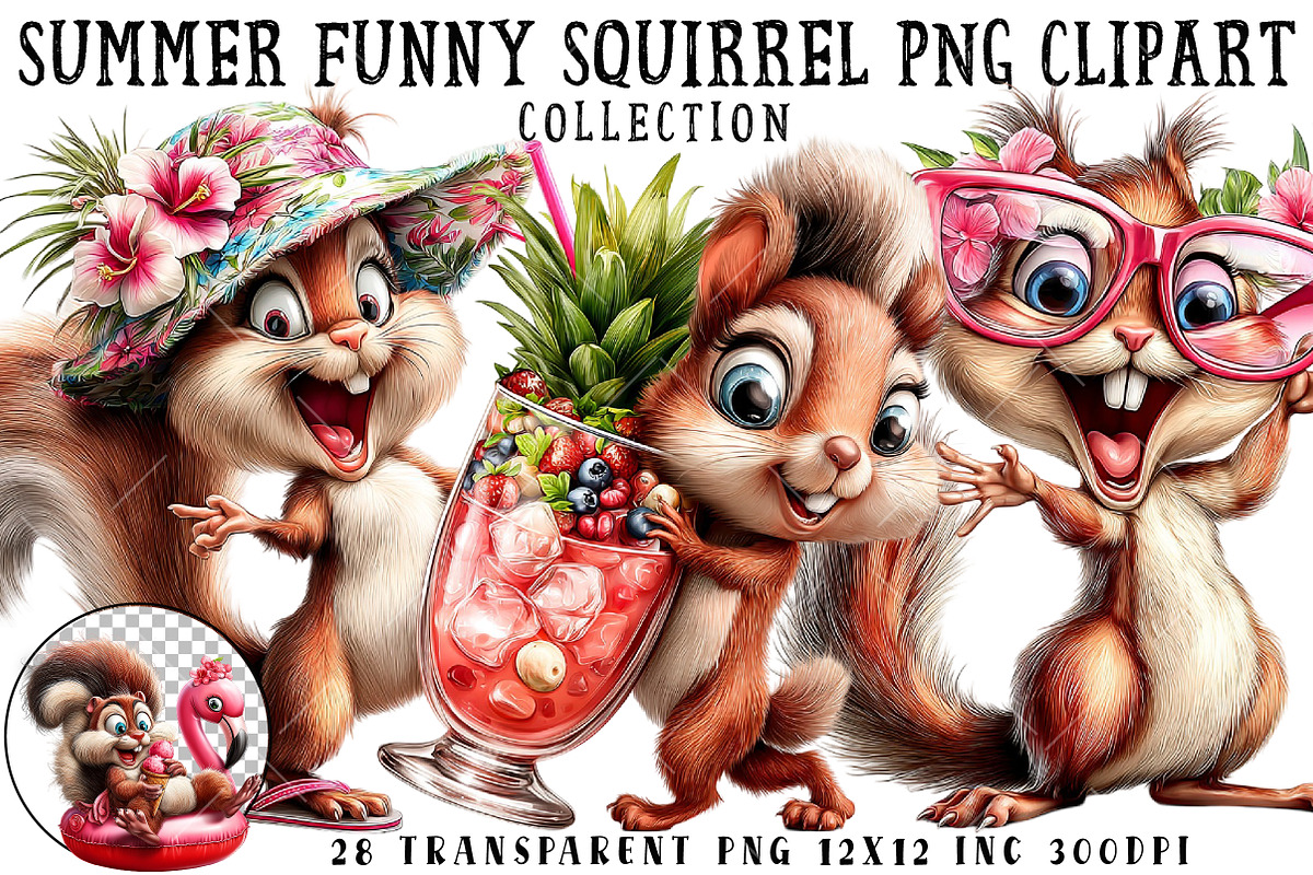 Summer Funny Squirrel PNG Clipart, an Illustration by OK Design (Photo 1 of 6)