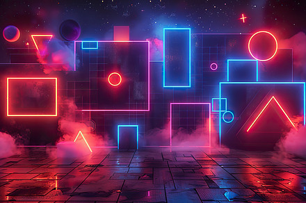 A vibrant retro-futuristic skyline w, a Photo by LOGOCREATIVE