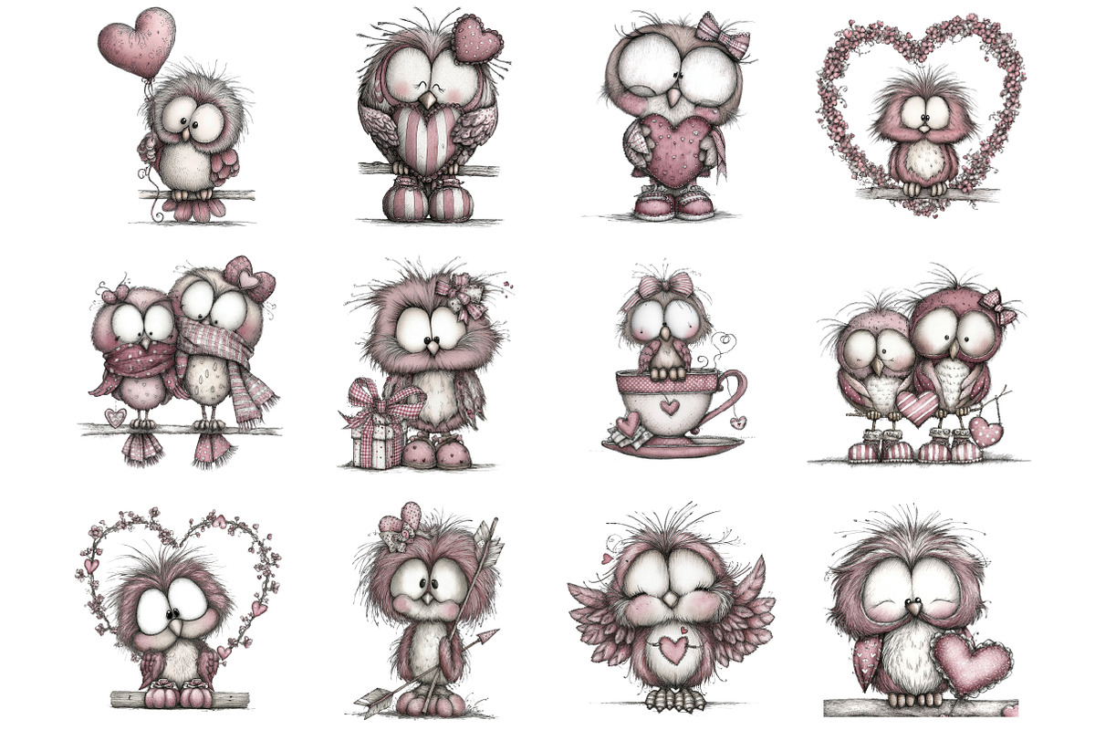Whimsical Valentines Owls Clipart, an Illustration by Design Market (Photo 2 of 3)
