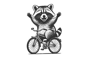 Cute Raccoon Riding Bicycle with, an Animal Illustration by AlexArt