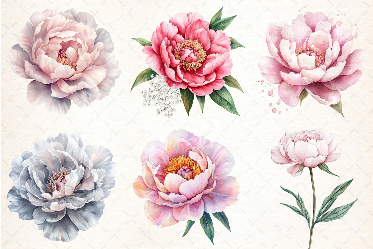 Watercolor Blush Peonies Flowers Cli, an Illustration by DreamCafeArt (Photo 2 of 7)