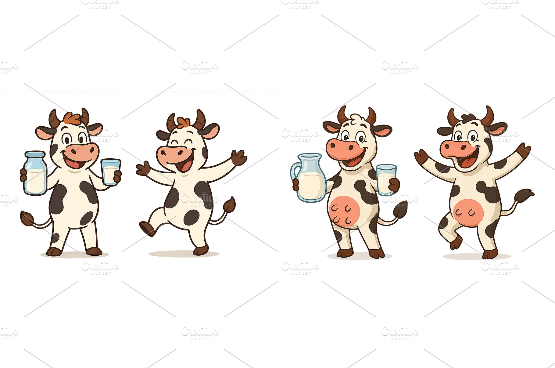 Happy cartoon cows enjoying milk in, an Animal Photo by ZinetroN