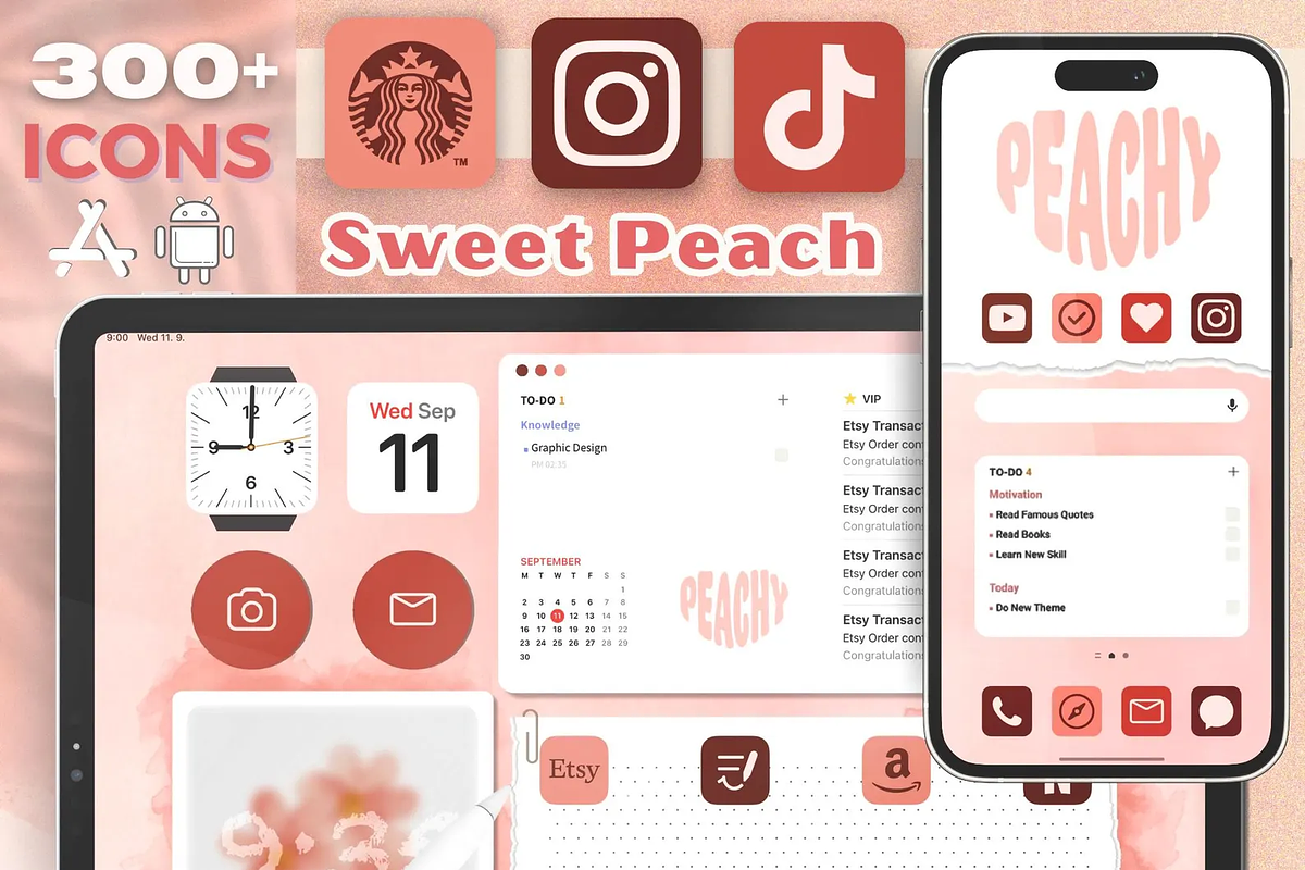Sweet Peach iPad and iPhone Theme, a Wallpaper Graphic by BeeRubby (Photo 1 of 8)