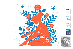 Female Figure Over Rose Background