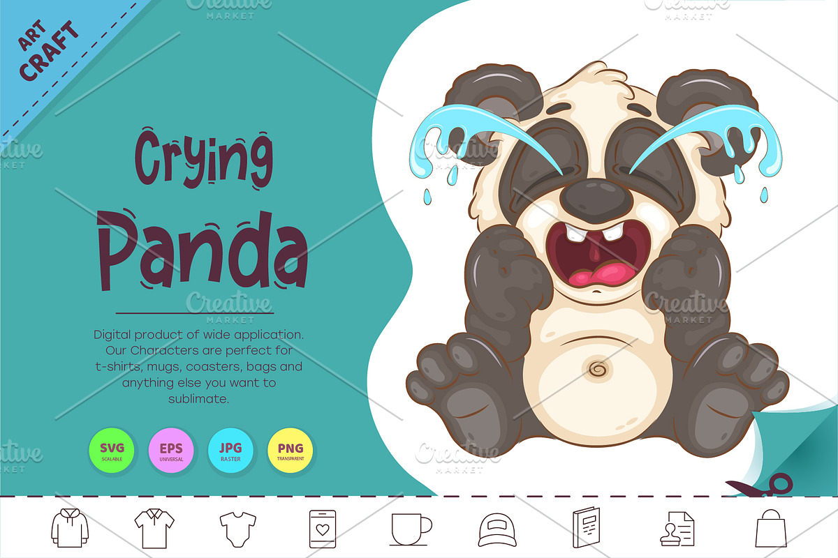 Cartoon Crying Panda. Tshirt., an Animal Illustration by KENO Mascots (Photo 1 of 3)