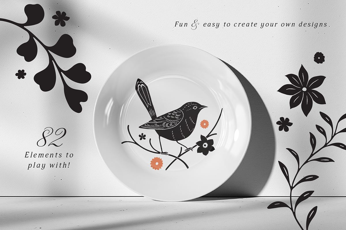 Birds & Blooms Vector Linocut Set, an Animal Illustration by rouxsupplyco (Photo 2 of 15)