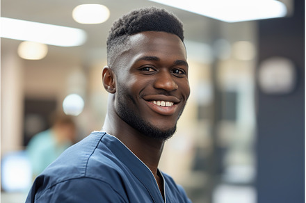 young Black male nurse in scrubs in, a Person Photo by Lermont51
