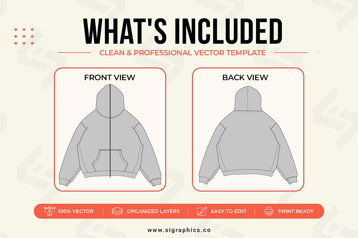 Full-Zip Hoodie Vector Template, a Hoody Mockup by S.i. Graphics (Photo 2 of 3)