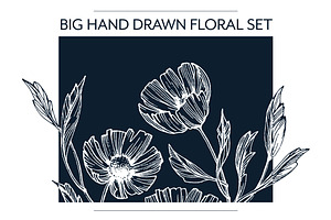 Hand drawn isolated flowers set