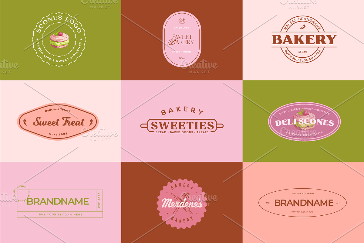 9 Retro Bakery Logo Templates, a Branding & Logo Template by MerdeneDesignStudio (Photo 1 of 10)