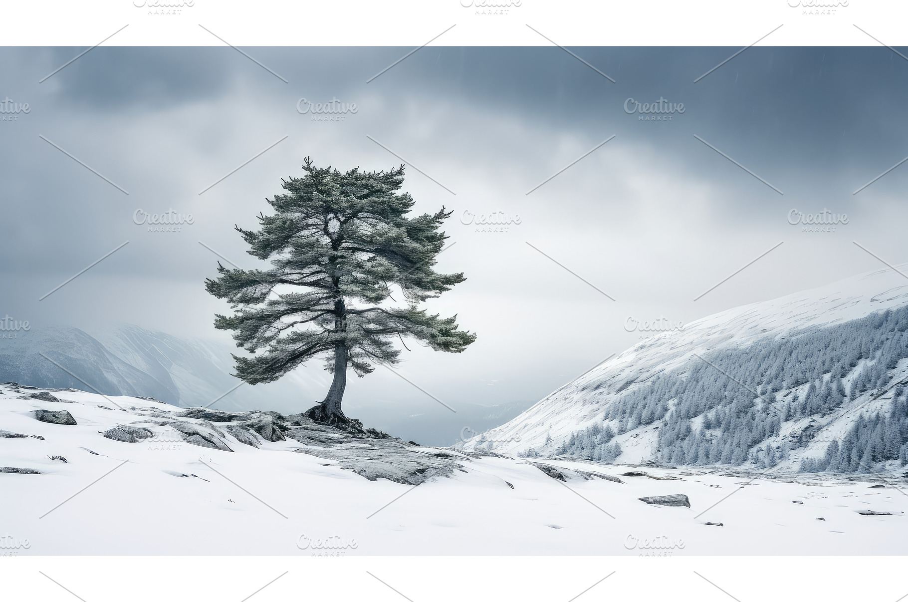 nature pine tree with snow ai, a Nature Photo by pikepicture