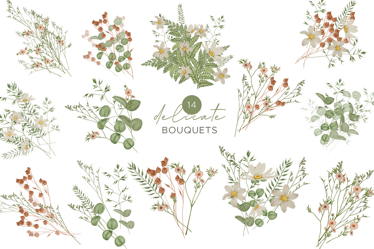 Watercolor wild flowers greenery, an Illustration by MariGraphic boutique (Photo 2 of 11)