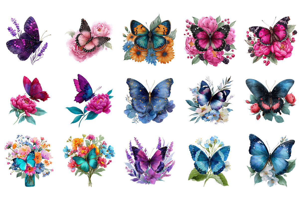 Watercolor Floral Butterfly Clipart, an Illustration by DreamArtGraphic (Photo 3 of 4)