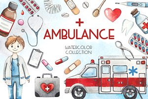 Ambulance. Watercolor Collection